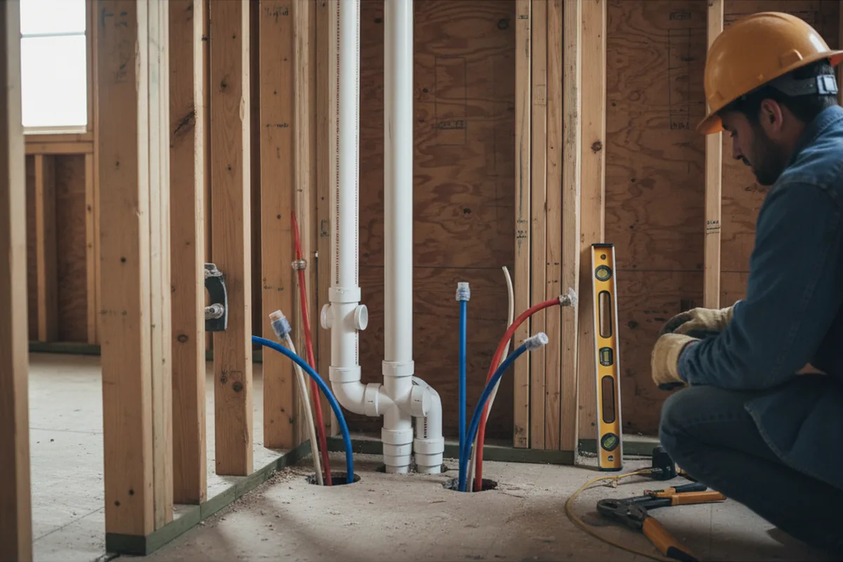 Drain and supply rough-in during Leak Detection in Shelbyville